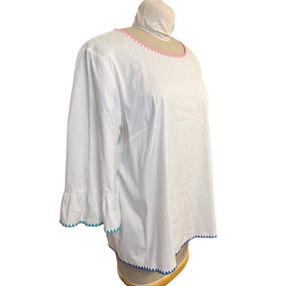 Talbots Womens White Colorful Embroidered Trim Flounce Sleeveless Top XL Spring - Picture 10 of 13